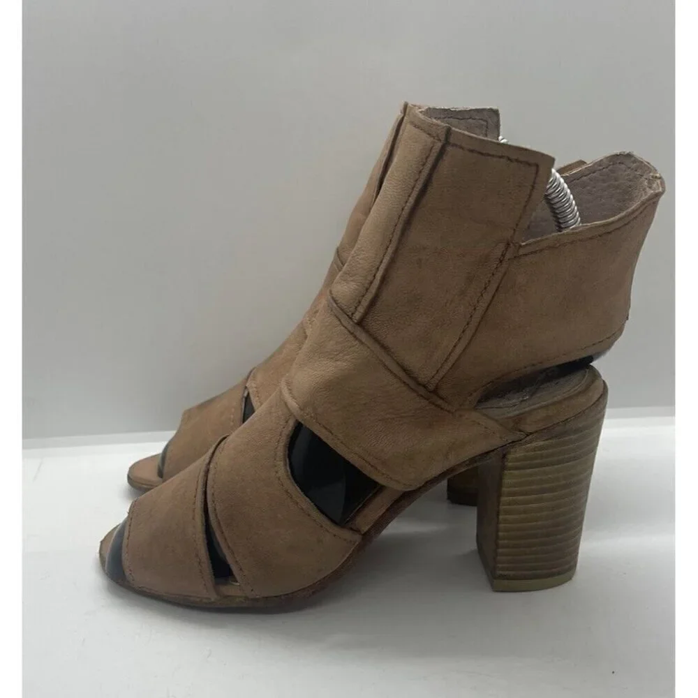 Free People Effie Block Heel Sandal Women's Size 36/US 6 Brown Leather Side Zip